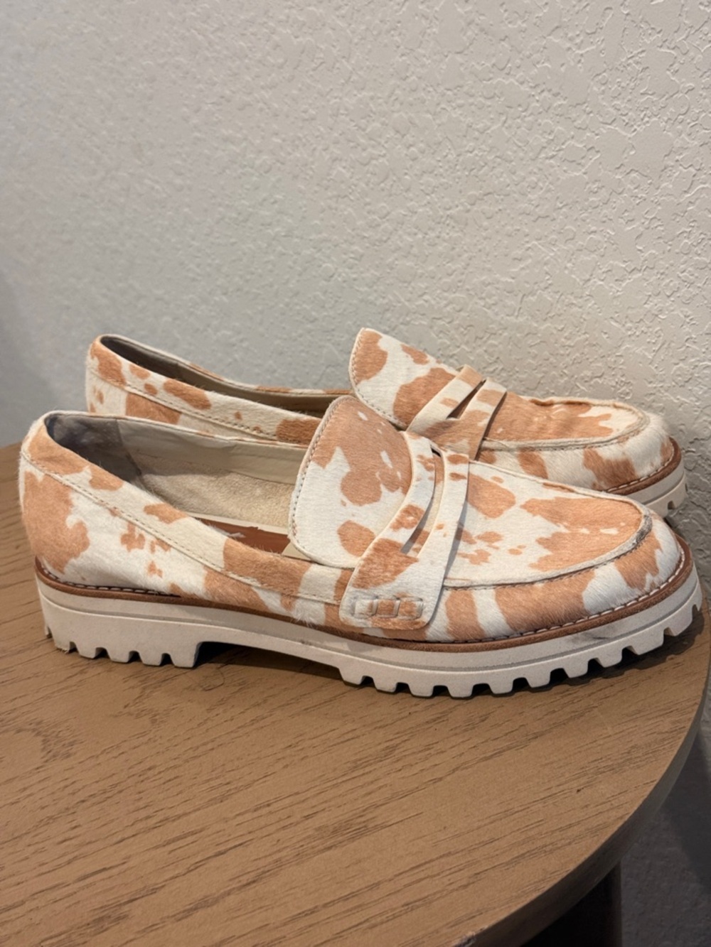 Dolce Vita Beige and White Patterned Penny Loafers
